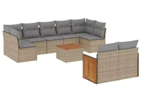 Set canapele de grădină cu perne, 10 piese, bej, poliratan - 2/3