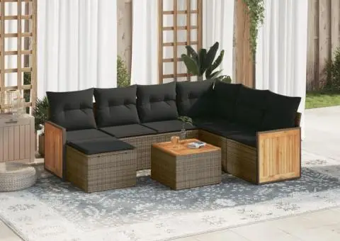 Set canapele de grădină cu perne, 8 piese, gri, poliratan - 1/3