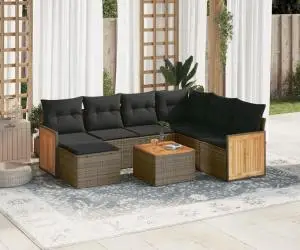 vidaXL Set canapele de grădină cu perne, 8 piese, gri, poliratan
