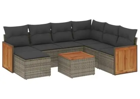 Set canapele de grădină cu perne, 8 piese, gri, poliratan - 2/3