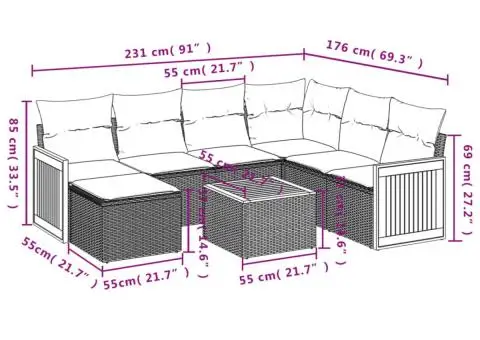 Set canapele de grădină cu perne, 8 piese, gri, poliratan - 3/3