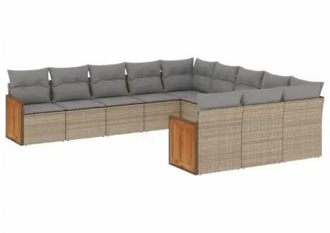 Set canapele de grădină cu perne, 11 piese, bej, poliratan - 2/3