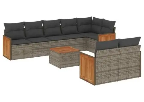 Set canapele de grădină, 9 piese, cu perne, gri, poliratan - 2/3