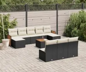vidaXL Set canapele de grădină cu perne, 11 piese, negru, poliratan