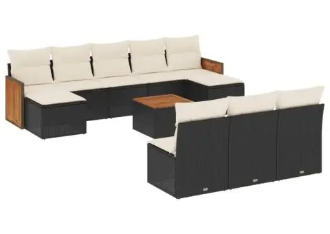 Set canapele de grădină cu perne, 11 piese, negru, poliratan - 2/3