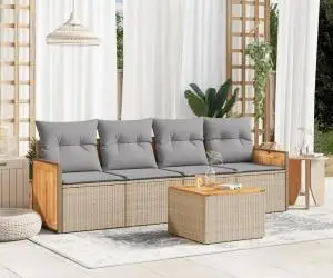 vidaXL Set canapele de grădină cu perne, 5 piese, bej, poliratan