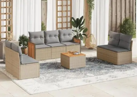 Set canapele de grădină, 8 piese, cu perne, bej, poliratan - 1/3