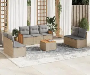 vidaXL Set canapele de grădină, 8 piese, cu perne, bej, poliratan