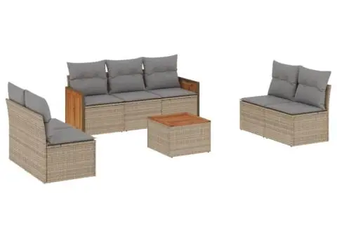 Set canapele de grădină, 8 piese, cu perne, bej, poliratan - 2/3