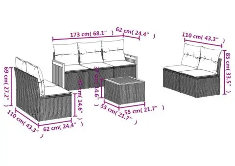 Set canapele de grădină, 8 piese, cu perne, bej, poliratan - 3/3