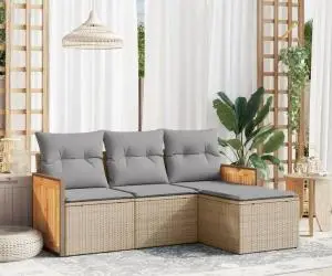 vidaXL Set canapele de grădină, 4 piese, cu perne, bej, poliratan