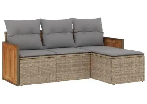 Set canapele de grădină, 4 piese, cu perne, bej, poliratan - 2/3