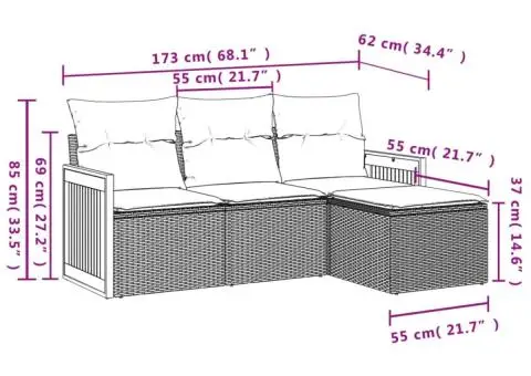 Set canapele de grădină, 4 piese, cu perne, bej, poliratan - 3/3