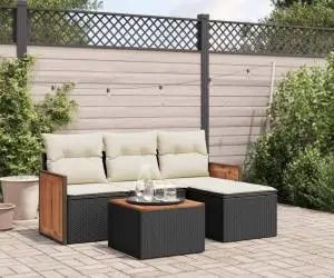 vidaXL Set mobilier de grădină cu perne, 5 piese, negru, poliratan