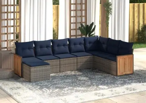 Set canapele de grădină cu perne, 8 piese, gri, poliratan - 1/3