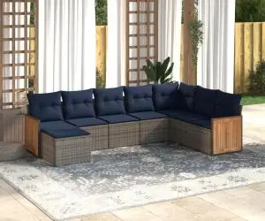 vidaXL Set canapele de grădină cu perne, 8 piese, gri, poliratan