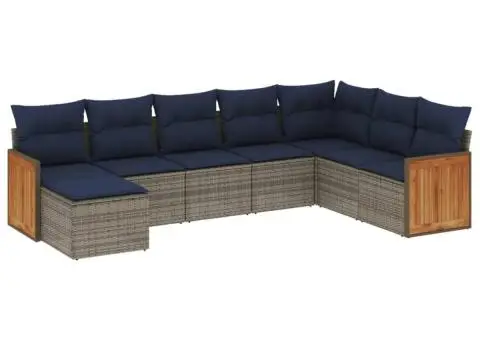Set canapele de grădină cu perne, 8 piese, gri, poliratan - 2/3