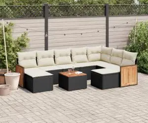 vidaXL Set canapele de grădină cu perne, 10 piese, negru, poliratan