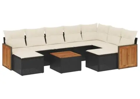 Set canapele de grădină cu perne, 10 piese, negru, poliratan - 2/3