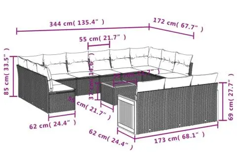 Set mobilier de grădină cu perne, 14 piese, negru, poliratan - 3/3