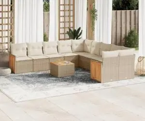 vidaXL Set canapele de grădină cu perne, 11 piese, bej, poliratan