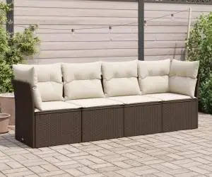 vidaXL Set canapele de grădină, 4 piese, cu perne, maro poliratan maro