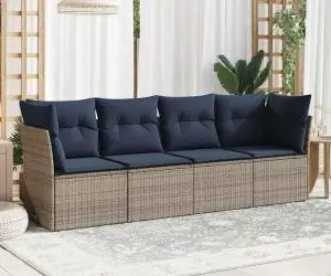 vidaXL Set canapea de grădină cu perne, 4 piese, gri, poliratan