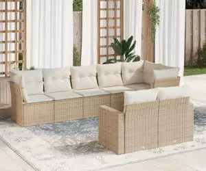 vidaXL Set canapele de grădină, 8 piese, cu perne, bej, poliratan