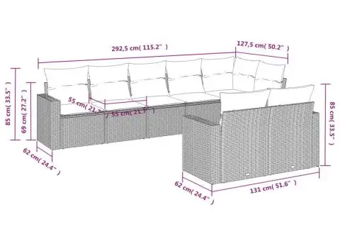 Set canapele de grădină, 8 piese, cu perne, bej, poliratan - 3/3