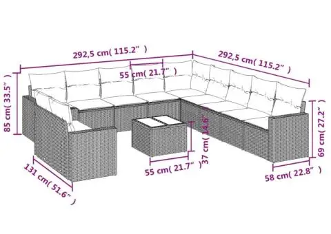 Set mobilier de grădină cu perne, 12 piese, negru, poliratan - 3/3