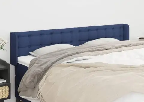 Tăblie de pat cu aripioare albastru 163x16x78/88 cm textil - 1/5