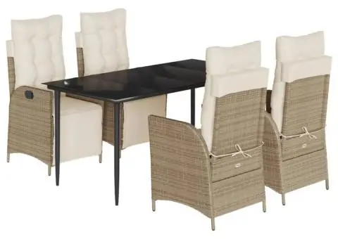 Set mobilier de grădină cu perne, 5 piese, bej, poliratan - 2/5