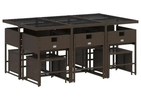 Set mobilier de grădină cu perne, 11 piese, maro, poliratan - 3/5