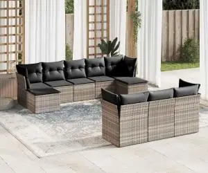 vidaXL Set canapele de grădină cu perne 10 piese gri deschis poliratan