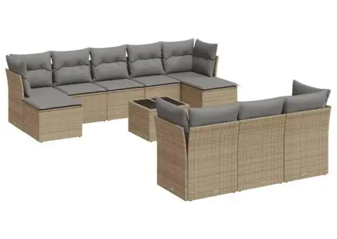 Set canapele de grădină cu perne, 11 piese, bej, poliratan - 2/3