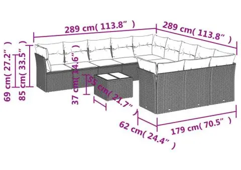 Set canapele de grădină, 12 piese, cu perne, negru, poliratan - 3/3