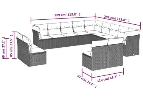 Set mobilier de grădină cu perne, 13 piese, negru, poliratan - 3/3