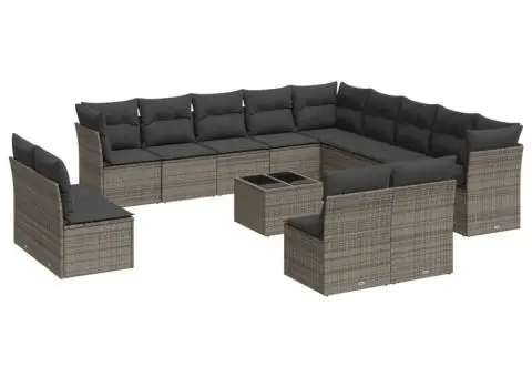 Set mobilier de grădină cu perne, 14 piese, gri, poliratan - 2/3