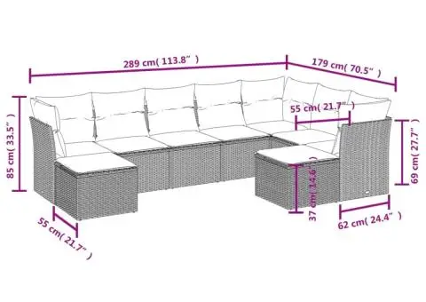 Set canapele de grădină, 9 piese, cu perne, bej, poliratan - 3/3