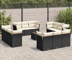 vidaXL Set mobilier de grădină cu perne, 13 piese, negru, poliratan