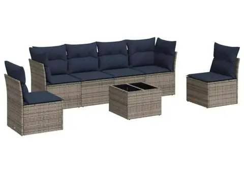 Set canapele de grădină cu perne, 7 piese, gri, poliratan - 2/4