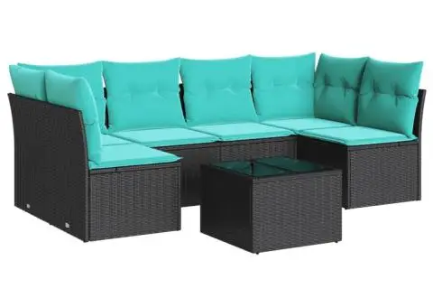 Set canapele de grădină cu perne, 7 piese, negru, poliratan - 2/3