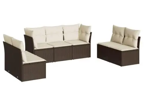 Set canapele de grădină cu perne, 7 piese, maro, poliratan - 2/3