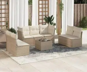 vidaXL Set canapele de grădină, 8 piese, cu perne, bej, poliratan