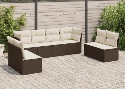 Set canapele de grădină cu perne, 8 piese, maro, poliratan - 1/3