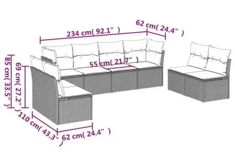 Set canapele de grădină cu perne, 8 piese, maro, poliratan - 3/3
