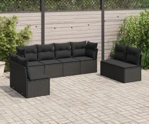 vidaXL Set mobilier de grădină cu perne, 8 piese, negru, poliratan