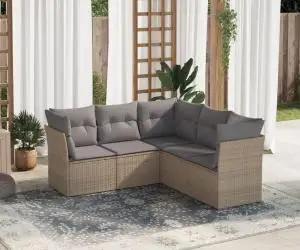 vidaXL Set canapele de grădină cu perne, 5 piese, bej, poliratan
