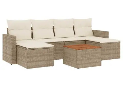 Set canapele de grădină, 7 piese, cu perne, bej, poliratan - 2/3