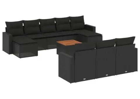 Set canapele de grădină cu perne, 11 piese, negru, poliratan - 2/3